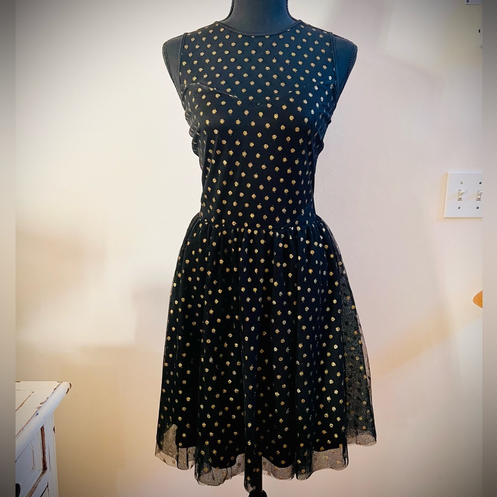 Express Black Mini Dress with Gold Accents